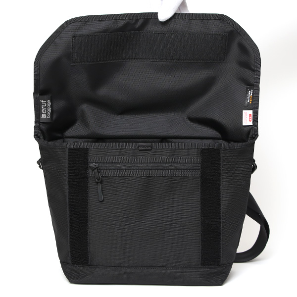 beruf baggage メッセンジャーバッグ メンズ 小型 8L 防水 日本製 ブラック 黒 黒色 小さい 小振り ミニ ショルダーバッグ エアーバリスティックナイロン 自転車 通勤 リフレクター 斜め掛け フラップ ベルーフバゲージ HOBO 16 brf-CF33-BTX
