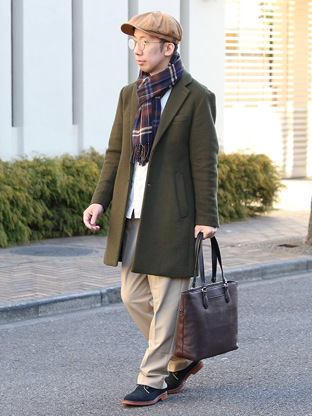 FIVE WOODS(ファイブウッズ) GRAIN2.0 ビジネストート ブラウン モデル 着用 コーディネート 画像