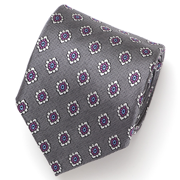  ネクタイ 日本製 手縫い 共裏地 シルク100％ 小紋柄 小花柄 グレー グレイ 灰色 ビジネス 仕事 フォーマル 結婚式 披露宴 パーティー 男性 メンズ 高級 プレゼント ギフト 化粧箱付き 30代 40代 50代 60代 フランコ スパダ Franco Spada