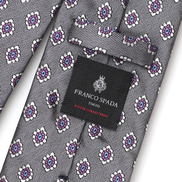  ネクタイ 日本製 手縫い 共裏地 シルク100％ 小紋柄 小花柄 グレー グレイ 灰色 ビジネス 仕事 フォーマル 結婚式 披露宴 パーティー 男性 メンズ 高級 プレゼント ギフト 化粧箱付き 30代 40代 50代 60代 フランコ スパダ Franco Spada