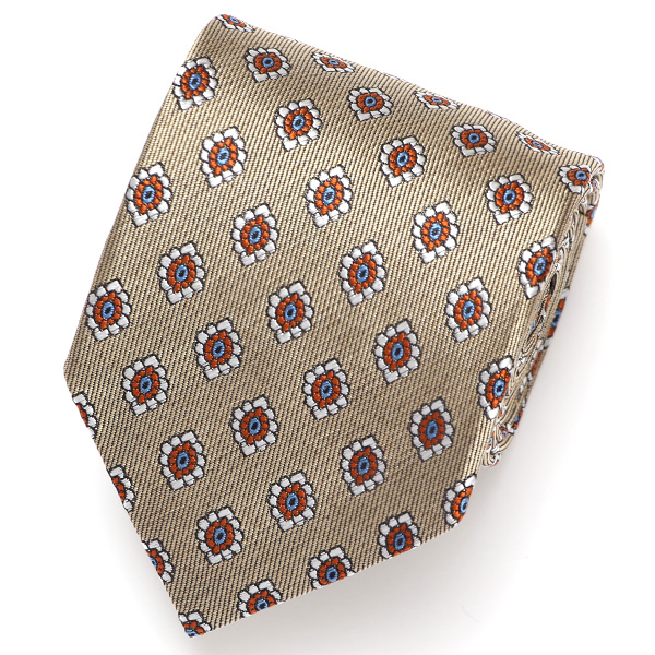  ネクタイ 日本製 手縫い 共裏地 シルク100％ 小紋柄 小花柄 ベージュ 肌色 ビジネス 仕事 フォーマル 結婚式 披露宴 パーティー 男性 メンズ 高級 プレゼント ギフト 化粧箱付き 30代 40代 50代 60代 フランコ スパダ Franco Spada