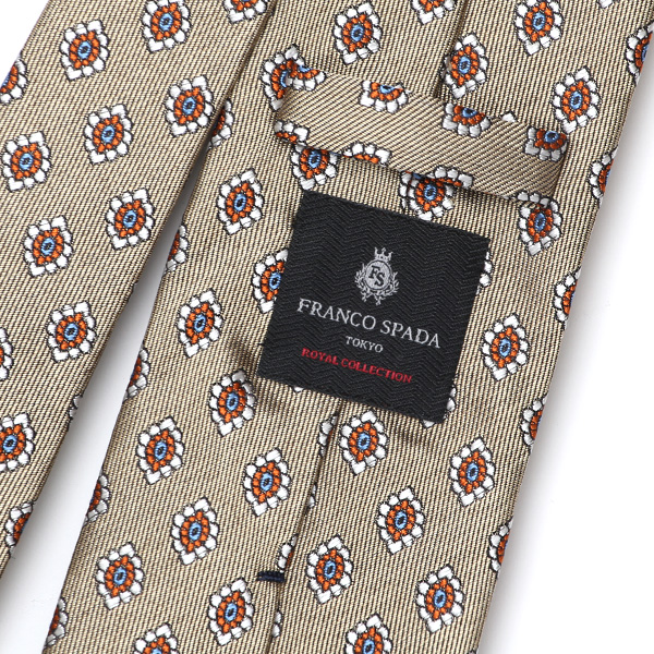  ネクタイ 日本製 手縫い 共裏地 シルク100％ 小紋柄 小花柄 ベージュ 肌色 ビジネス 仕事 フォーマル 結婚式 披露宴 パーティー 男性 メンズ 高級 プレゼント ギフト 化粧箱付き 30代 40代 50代 60代 フランコ スパダ Franco Spada