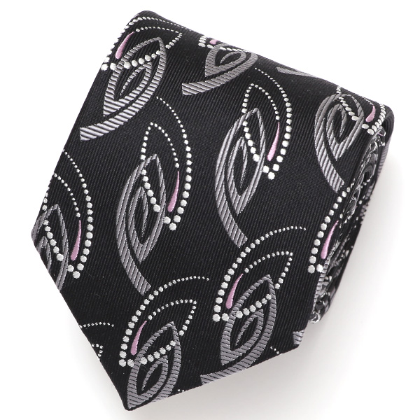  ネクタイ 日本製 手縫い 共裏地 シルク100％ ジオメトリック ペイズリー柄 ブラック 黒 黒色 ビジネス 仕事 結婚式 披露宴 パーティー 男性 メンズ 高級 プレゼント ギフト 化粧箱付き 30代 40代 50代 60代 フランコ スパダ Franco Spada