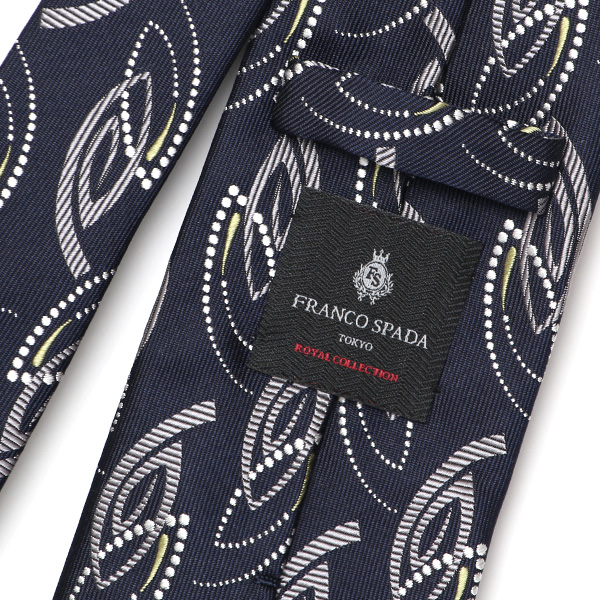  ネクタイ 日本製 手縫い 共裏地 シルク100％ ジオメトリック ペイズリー柄 ブルー ネイビー 青色 ビジネス 仕事 結婚式 披露宴 パーティー 男性 メンズ 高級 プレゼント ギフト 化粧箱付き 30代 40代 50代 60代 フランコ スパダ Franco Spada