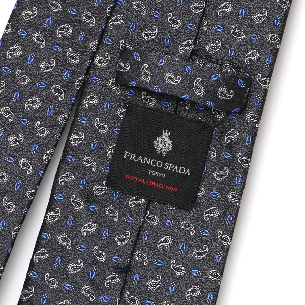  ネクタイ 日本製 手縫い 共裏地 シルク100％ 小紋柄 ペイズリー グレー グレイ 灰色 ビジネス 仕事 フォーマル 結婚式 披露宴 パーティー 男性 メンズ 高級 プレゼント ギフト 化粧箱付き 30代 40代 50代 60代 フランコ スパダ Franco Spada