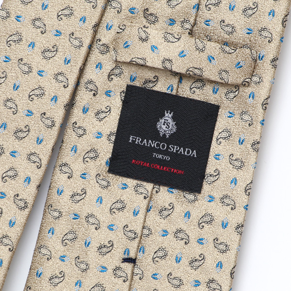  ネクタイ 日本製 手縫い 共裏地 シルク100％ 小紋柄 ペイズリー ベージュ 肌色 ビジネス 仕事 フォーマル 結婚式 披露宴 パーティー 男性 メンズ 高級 プレゼント ギフト 化粧箱付き 30代 40代 50代 60代 フランコ スパダ Franco Spada