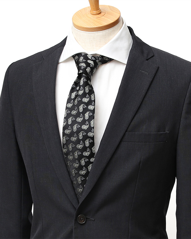 ネクタイ 日本製 手縫い 共裏地 シルク100％ 小紋柄 ペイズリー ブラック 黒 黒色 ビジネス 仕事 フォーマル 結婚式 披露宴 パーティー 男性 メンズ 高級 プレゼント ギフト 化粧箱付き 30代 40代 50代 60代 フランコ スパダ Franco Spada