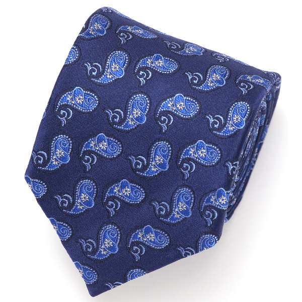 ネクタイ 日本製 手縫い 共裏地 シルク100% 小紋柄 ペイズリー ブルー ネイビー 青色 ビジネス 仕事 フォーマル 結婚式 披露宴 パーティー 男性 メンズ 高級 プレゼント ギフト 化粧箱付き 30代 40代 50代 60代 フランコ スパダ Franco Spada