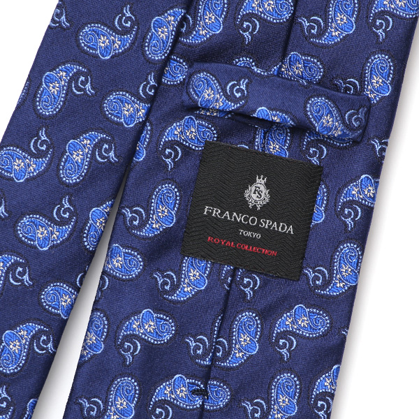 ネクタイ 日本製 手縫い 共裏地 シルク100% 小紋柄 ペイズリー ブルー ネイビー 青色 ビジネス 仕事 フォーマル 結婚式 披露宴 パーティー 男性 メンズ 高級 プレゼント ギフト 化粧箱付き 30代 40代 50代 60代 フランコ スパダ Franco Spada