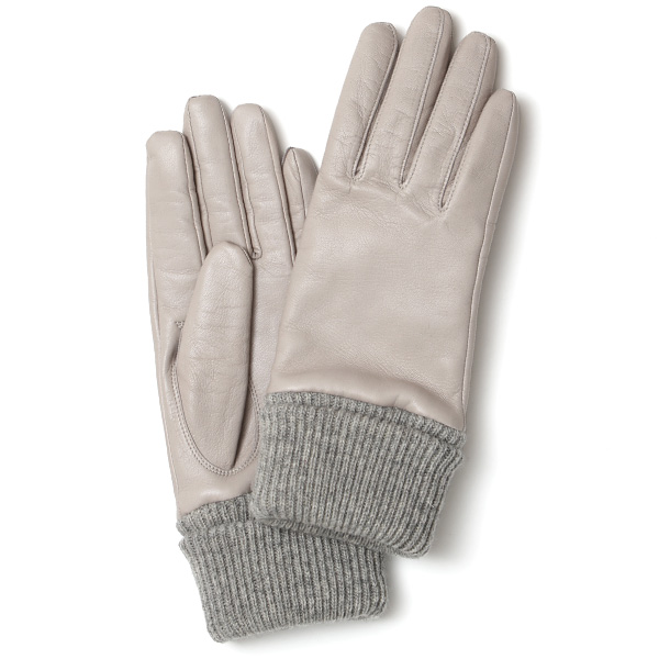  日本製 手袋 レディース ブランド カシミア 100％ レザー グローブ ニットリブ 防寒 カシミヤ グレー グレイ 灰色 イタリーラム 上質 羊革 皮 女性 上品 婦人 プレゼント 化粧箱付き 国産 KURODA(クロダ)