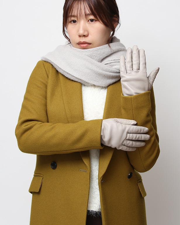 日本製 手袋 レディース ブランド カシミア 100％ レザー グローブ ニットリブ 防寒 カシミヤ グレー グレイ 灰色 イタリーラム 上質 羊革 皮 女性 上品 婦人 プレゼント 化粧箱付き 国産 KURODA(クロダ)