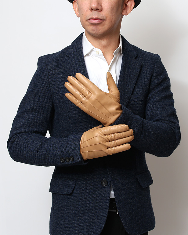 手袋 メンズ カシミヤ裏地 イタリア製仔羊革 国産 ベージュ 肌色 本革 レザー グローブ 防寒 KURODA(クロダ)