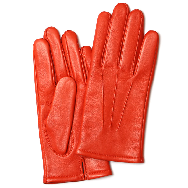  手袋 メンズ カシミヤ裏地 イタリア製仔羊革 国産 オレンジ 橙色 本革 レザー グローブ 防寒 KURODA(クロダ)