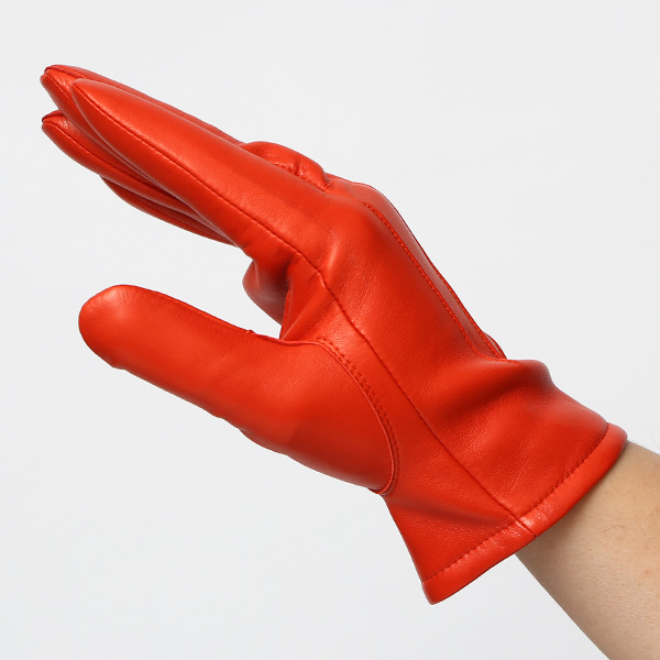  手袋 メンズ カシミヤ裏地 イタリア製仔羊革 国産 オレンジ 橙色 本革 レザー グローブ 防寒 KURODA(クロダ)