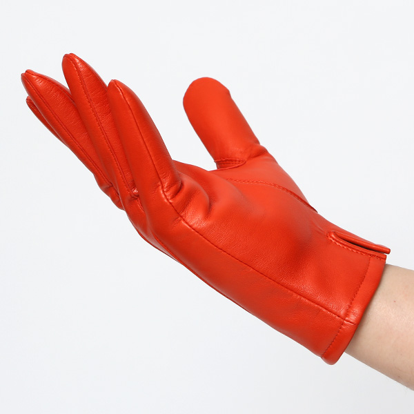  手袋 メンズ カシミヤ裏地 イタリア製仔羊革 国産 オレンジ 橙色 本革 レザー グローブ 防寒 KURODA(クロダ)