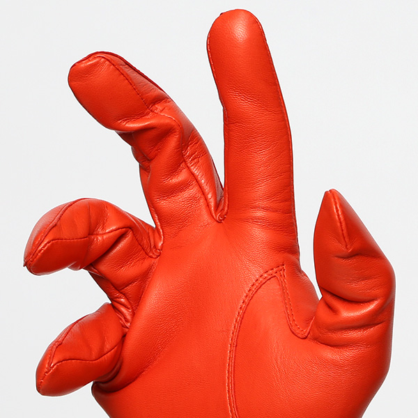  手袋 メンズ カシミヤ裏地 イタリア製仔羊革 国産 オレンジ 橙色 本革 レザー グローブ 防寒 KURODA(クロダ)