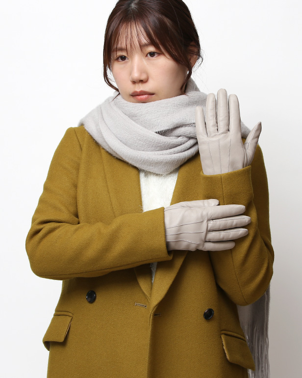 KURODA(クロダ) 革手袋 レディース カシミヤ裏地 グレー グレイ 灰色 防寒 グローブ 本革 レザー ウィメンズ 女性 通勤 スーツ ビジネス キレイめ 高級