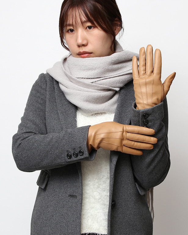 KURODA(クロダ) 革手袋 レディース カシミヤ裏地 ベージュ 肌色 防寒 グローブ 本革 レザー ウィメンズ 女性 通勤 スーツ ビジネス キレイめ 高級