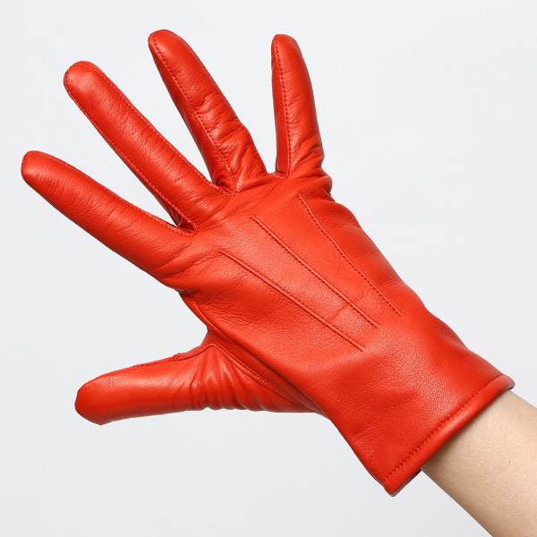 KURODA(クロダ) 革手袋 レディース カシミヤ裏地 オレンジ 橙色 防寒 グローブ 本革 レザー ウィメンズ 女性 通勤 スーツ ビジネス キレイめ 高級