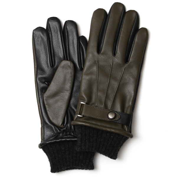  手袋 メンズ スマホ対応 レザーグローブ ベルト リブ付き タッチパネル 革手袋 防寒 冬 温かい てぶくろ グリーン 緑色 日本製 ブランド プレゼント ギフト 彼氏 旦那 男性 クリスマス バレンタイン 手袋 クロダ(KURODA)