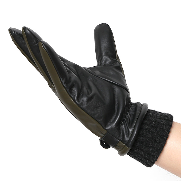  手袋 メンズ スマホ対応 レザーグローブ ベルト リブ付き タッチパネル 革手袋 防寒 冬 温かい てぶくろ グリーン 緑色 日本製 ブランド プレゼント ギフト 彼氏 旦那 男性 クリスマス バレンタイン 手袋 クロダ(KURODA)