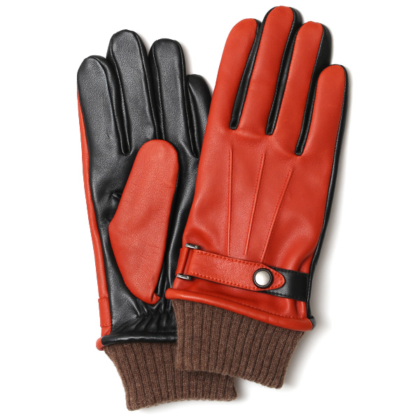 手袋 メンズ スマホ対応 レザーグローブ ベルト リブ付き タッチパネル 革手袋 防寒 冬 温かい てぶくろ オレンジ 橙色 日本製 ブランド プレゼント ギフト 彼氏 旦那 男性 クリスマス バレンタイン 手袋 クロダ(KURODA)