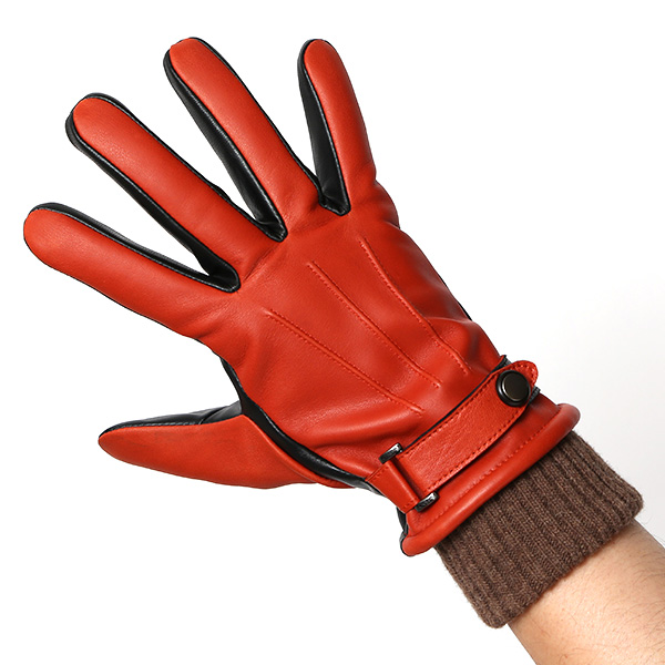 手袋 メンズ スマホ対応 レザーグローブ ベルト リブ付き タッチパネル 革手袋 防寒 冬 温かい てぶくろ オレンジ 橙色 日本製 ブランド プレゼント ギフト 彼氏 旦那 男性 クリスマス バレンタイン 手袋 クロダ(KURODA)
