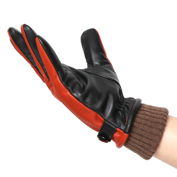 手袋 メンズ スマホ対応 レザーグローブ ベルト リブ付き タッチパネル 革手袋 防寒 冬 温かい てぶくろ オレンジ 橙色 日本製 ブランド プレゼント ギフト 彼氏 旦那 男性 クリスマス バレンタイン 手袋 クロダ(KURODA)