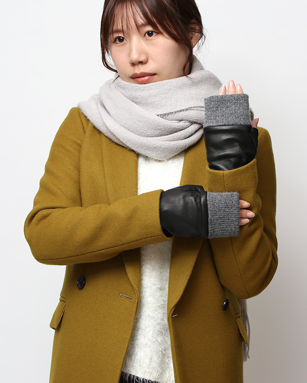 手袋 レディース 本革 カシミヤ裏地 フィンガーレス 防寒 革手袋 日本製 ブランド ブラック 黒 黒色 スマホ タッチパネル 操作可能 女性 通勤 ビジネス プレゼント 化粧箱付き おしゃれ 高級 KURODA(クロダ)