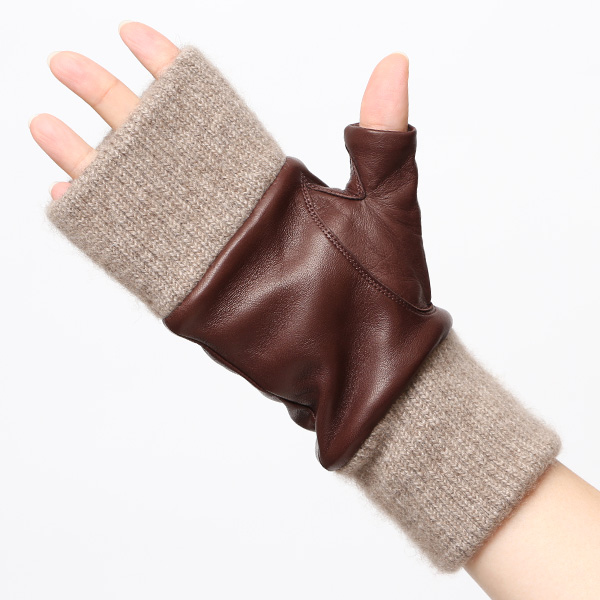 手袋 レディース 本革 カシミヤ裏地 フィンガーレス 防寒 革手袋 日本製 ブランド ブラウン 茶 茶色 スマホ タッチパネル 操作可能 女性 通勤 ビジネス プレゼント 化粧箱付き おしゃれ 高級 KURODA(クロダ)