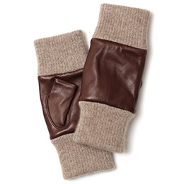 KURODA(クロダ) イタリーラム カシミヤ100%裏地 フィンガーレス レディース 本革手袋 ブラウン