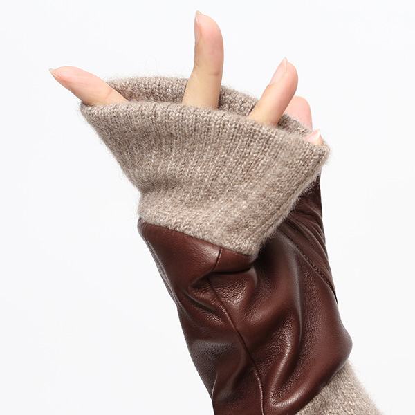 手袋 レディース 本革 カシミヤ裏地 フィンガーレス 防寒 革手袋 日本製 ブランド ブラウン 茶 茶色 スマホ タッチパネル 操作可能 女性 通勤 ビジネス プレゼント 化粧箱付き おしゃれ 高級 KURODA(クロダ)