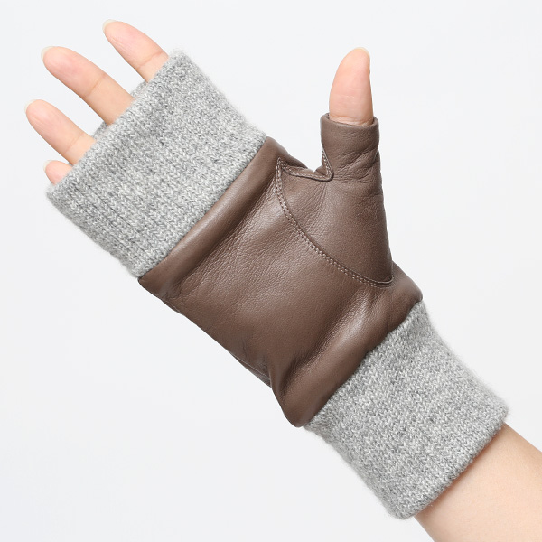 手袋 レディース 本革 カシミヤ裏地 フィンガーレス 防寒 革手袋 日本製 ブランド グレー グレイ 灰色 スマホ タッチパネル 操作可能 女性 通勤 ビジネス プレゼント 化粧箱付き おしゃれ 高級 KURODA(クロダ)