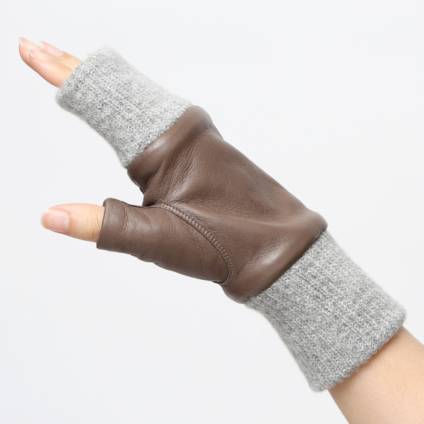手袋 レディース 本革 カシミヤ裏地 フィンガーレス 防寒 革手袋 日本製 ブランド グレー グレイ 灰色 スマホ タッチパネル 操作可能 女性 通勤 ビジネス プレゼント 化粧箱付き おしゃれ 高級 KURODA(クロダ)