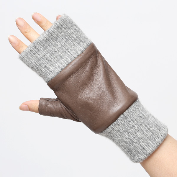 手袋 レディース 本革 カシミヤ裏地 フィンガーレス 防寒 革手袋 日本製 ブランド グレー グレイ 灰色 スマホ タッチパネル 操作可能 女性 通勤 ビジネス プレゼント 化粧箱付き おしゃれ 高級 KURODA(クロダ)