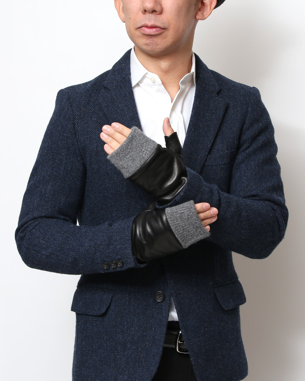 手袋 メンズ 本革 カシミヤ裏地 フィンガーレス 防寒 革手袋 日本製 ブランド ブラック 黒 黒色 スマホ タッチパネル 操作可能 男性 通勤 ビジネス プレゼント 化粧箱付き おしゃれ 高級 KURODA(クロダ)