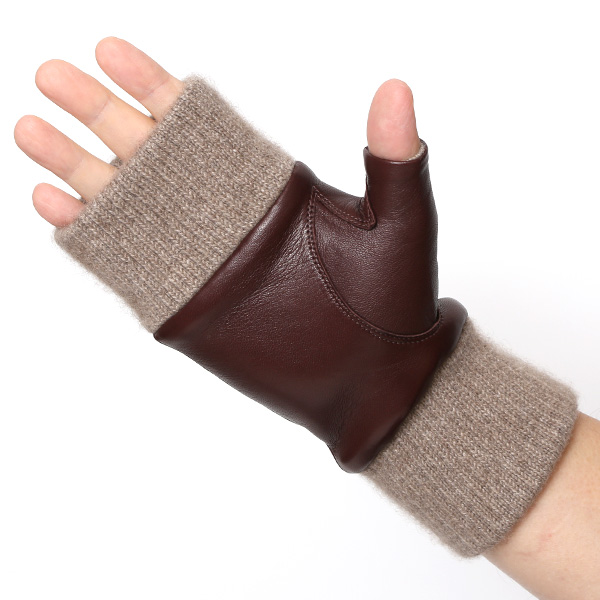  手袋 メンズ 本革 カシミヤ裏地 フィンガーレス 防寒 革手袋 日本製 ブランド ブラウン 茶 茶色 スマホ タッチパネル 操作可能 男性 通勤 ビジネス プレゼント 化粧箱付き おしゃれ 高級 KURODA(クロダ)