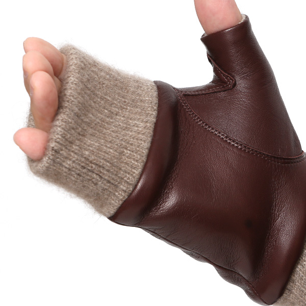  手袋 メンズ 本革 カシミヤ裏地 フィンガーレス 防寒 革手袋 日本製 ブランド ブラウン 茶 茶色 スマホ タッチパネル 操作可能 男性 通勤 ビジネス プレゼント 化粧箱付き おしゃれ 高級 KURODA(クロダ)