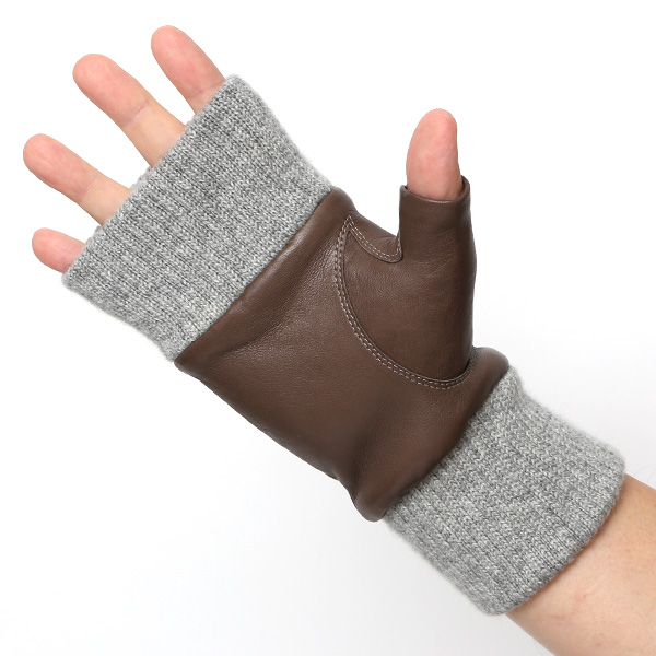 手袋 メンズ 本革 カシミヤ裏地 フィンガーレス 防寒 革手袋 日本製 ブランド グレー グレイ 灰色 スマホ タッチパネル 操作可能 男性 通勤 ビジネス プレゼント 化粧箱付き おしゃれ 高級 KURODA(クロダ)