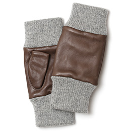 KURODA(クロダ) イタリーラム カシミヤ100％裏地 フィンガーレス メンズ 本革手袋 グレー