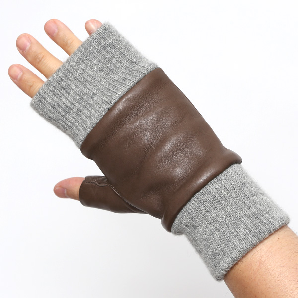 手袋 メンズ 本革 カシミヤ裏地 フィンガーレス 防寒 革手袋 日本製 ブランド グレー グレイ 灰色 スマホ タッチパネル 操作可能 男性 通勤 ビジネス プレゼント 化粧箱付き おしゃれ 高級 KURODA(クロダ)