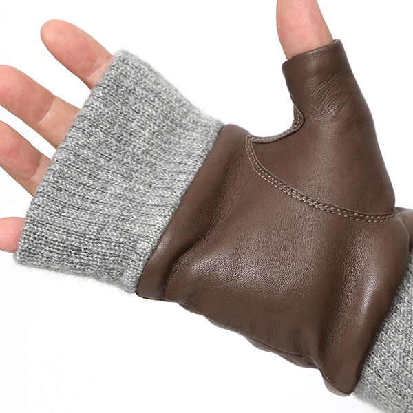 手袋 メンズ 本革 カシミヤ裏地 フィンガーレス 防寒 革手袋 日本製 ブランド グレー グレイ 灰色 スマホ タッチパネル 操作可能 男性 通勤 ビジネス プレゼント 化粧箱付き おしゃれ 高級 KURODA(クロダ)