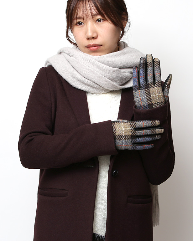 ハリスツイード 日本製 革手袋 レディース スマホ対応 化粧箱付き ブランド 防寒 本革 手袋 ブラウン 茶 茶色 チクチクしない 暖かい タッチパネル 操作可能 プレゼント ギフト かわいい 女性 ビジネス 仕事 クリスマス KURODA(クロダ)