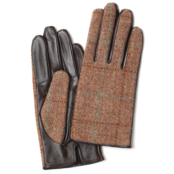  ハリスツイード 日本製 革手袋 レディース スマホ対応 化粧箱付き ブランド 防寒 本革 手袋 ブラウン 茶 茶色 チクチクしない 暖かい タッチパネル 操作可能 プレゼント ギフト かわいい 女性 ビジネス 仕事 クリスマス KURODA(クロダ)