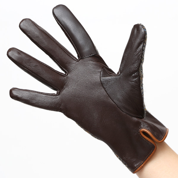 ハリスツイード 日本製 革手袋 レディース スマホ対応 化粧箱付き ブランド 防寒 本革 手袋 ブラウン 茶 茶色 チクチクしない 暖かい タッチパネル 操作可能 プレゼント ギフト かわいい 女性 ビジネス 仕事 クリスマス KURODA(クロダ)