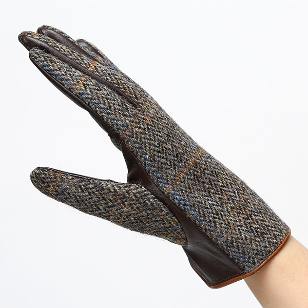 ハリスツイード 日本製 革手袋 レディース スマホ対応 化粧箱付き ブランド 防寒 本革 手袋 ブラウン 茶 茶色 チクチクしない 暖かい タッチパネル 操作可能 プレゼント ギフト かわいい 女性 ビジネス 仕事 クリスマス KURODA(クロダ)