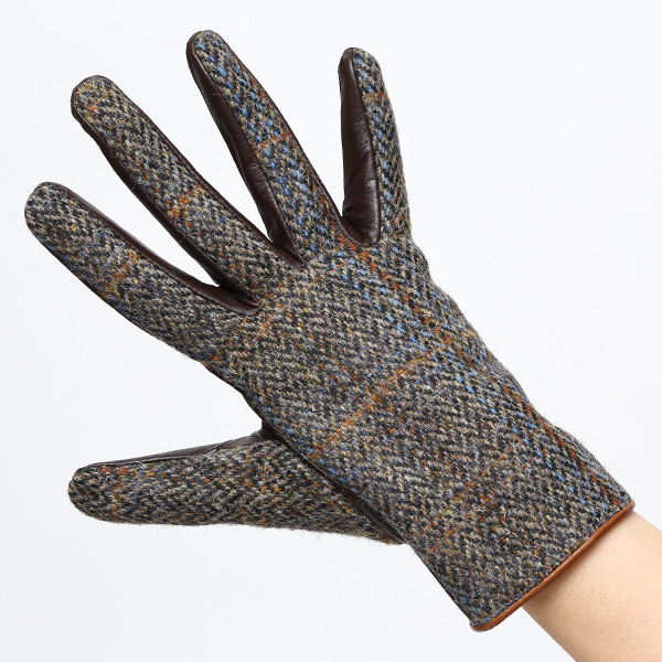 ハリスツイード 日本製 革手袋 レディース スマホ対応 化粧箱付き ブランド 防寒 本革 手袋 ブラウン 茶 茶色 チクチクしない 暖かい タッチパネル 操作可能 プレゼント ギフト かわいい 女性 ビジネス 仕事 クリスマス KURODA(クロダ)