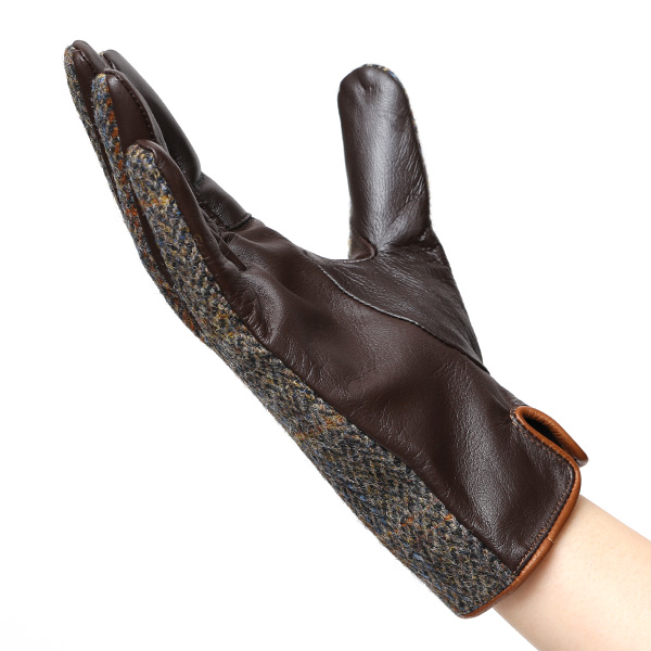 ハリスツイード 日本製 革手袋 レディース スマホ対応 化粧箱付き ブランド 防寒 本革 手袋 ブラウン 茶 茶色 チクチクしない 暖かい タッチパネル 操作可能 プレゼント ギフト かわいい 女性 ビジネス 仕事 クリスマス KURODA(クロダ)
