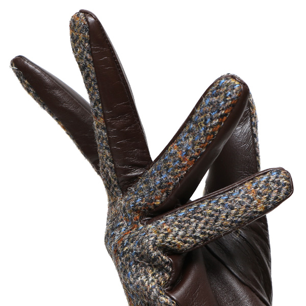 ハリスツイード 日本製 革手袋 レディース スマホ対応 化粧箱付き ブランド 防寒 本革 手袋 ブラウン 茶 茶色 チクチクしない 暖かい タッチパネル 操作可能 プレゼント ギフト かわいい 女性 ビジネス 仕事 クリスマス KURODA(クロダ)