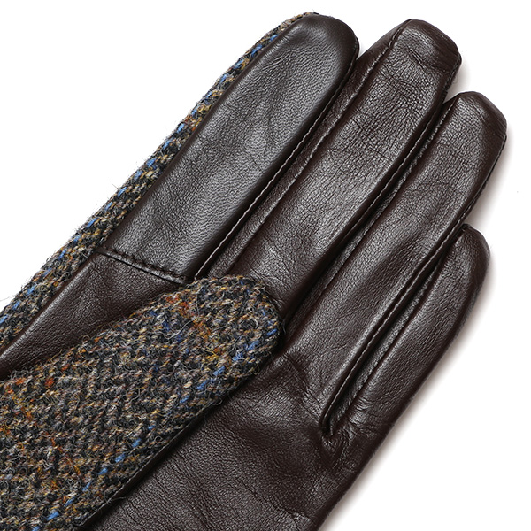 ハリスツイード 日本製 革手袋 レディース スマホ対応 化粧箱付き ブランド 防寒 本革 手袋 ブラウン 茶 茶色 チクチクしない 暖かい タッチパネル 操作可能 プレゼント ギフト かわいい 女性 ビジネス 仕事 クリスマス KURODA(クロダ)
